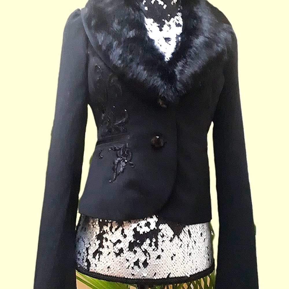 Vintage real fur collar blazer jacket